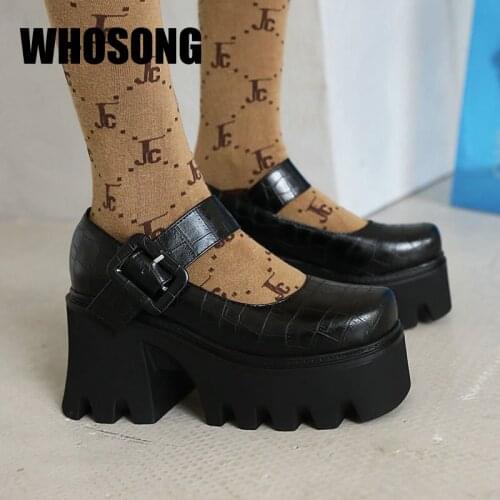 New Women Platform Shoes Girls Brand High Heels Woman Round Toe Shoes Ladies Pu Leather Shoes Female Black Shoes Mary Jane 2021
