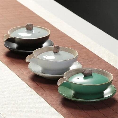 Japanese Coarse Pottery Kung Fu Tea Set Ceramic Gaiwan Handmade Teapot Kiln Change Glaze Tea Bowl with Cover Retro Tea Cup