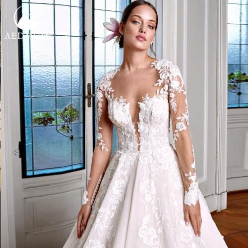 Aedmgh A-Line Wedding Dresses 2021 Sweetheart Long Sleeve Robe De Mariage Vestido De Novia Appliques Empire Princess Bridal Gown