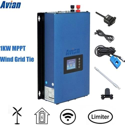 1KW MPPT Grid Tie Wind Generator Inverter Limiter and Free Dump Load Resistor for 24V 48V Wind Turbine Pure Sine Wave Inverter