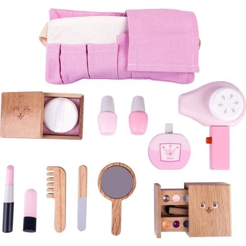 12Pcs Children Wooden Makeup Pretend Play Set Simulation Hair Dryer Toys