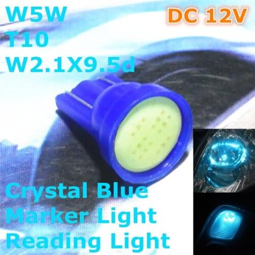 12V LED Crystal Blue Color Car Bulb Lamp T10(New COB Lamp) W5W W2.1X9.5d for Trunk Boot Licence Board Reading Light