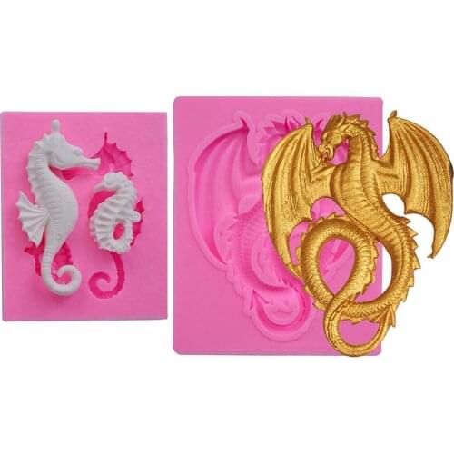2pcs/set Hippocampus Dragon Fondant Mold For Cake Baking Chocolate GumPaste Decoration