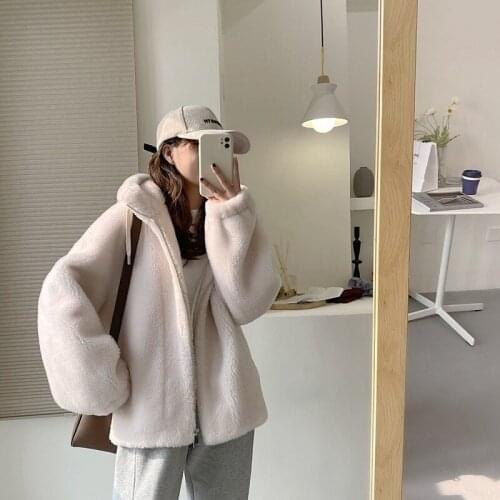 2021 Winter Clothes Genuine Wool Fur Coat Women Loose Hooded Casual Outerwear Female Thick Warm Sheep Shearing Jacket X559