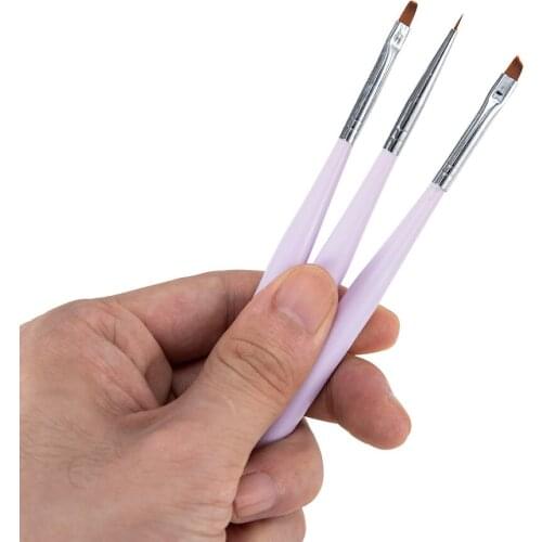 3Pcs/set Purple Acrylic Nail Art UV Gel Polish Painting Drawing Liner Pen Kit Dotting Design Varnishes Manicure Tools Brush