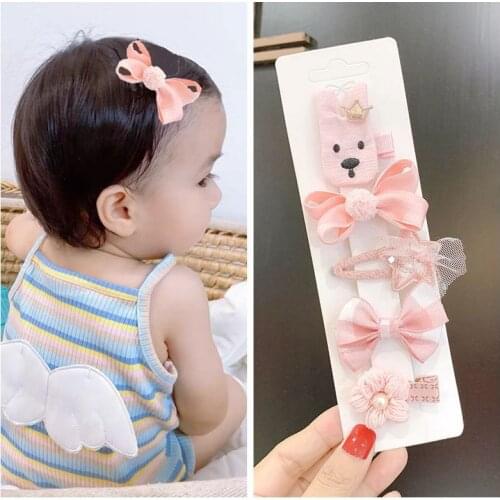 5pcs/Set Girls Hair Mini Snap Clips Toddlers Kids Princess Hair Pins Bowknot for Baby Girls Cloth Cartoon Animal Bows Flower