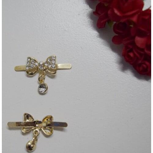 9pcs/lot Glitter Golden Bowknot Art Decorations with Rounded Acrylic Diamond,Alloy Charms Jewelry for Bag Garment Headwear C8