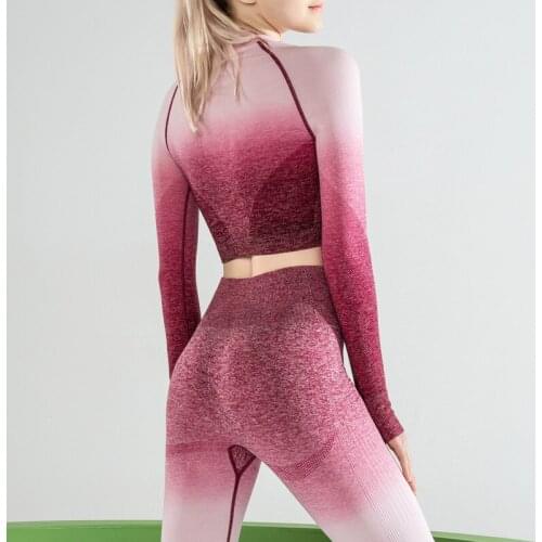 Seamless Yoga Tights Top for Lady Gradients Fitness Top Long Sleeve Running Quick Drying Breathable Fitness Workout Gym T-shirt