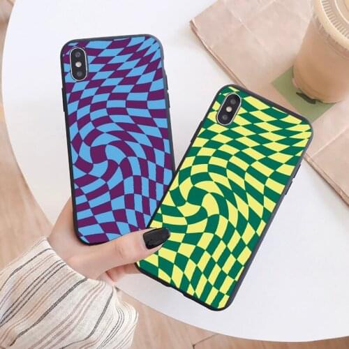 Simple Twisted Pink Blue Green Grid Pattern Phone Case for IPhone 11 12 Pro X XS MAX XR 6s 7 8 SE 2 Plaid Scrub Soft Silicone
