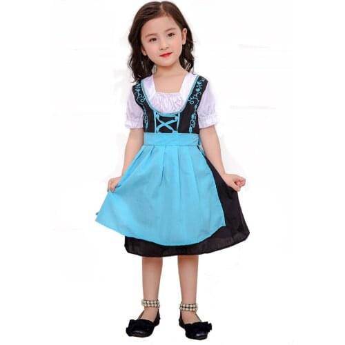 Blue German Beer Maid Outfits Carnival Children Costumes Bavarian Oktoberfest Dress Dirnal Beer Girl Halloween Costume For Kids