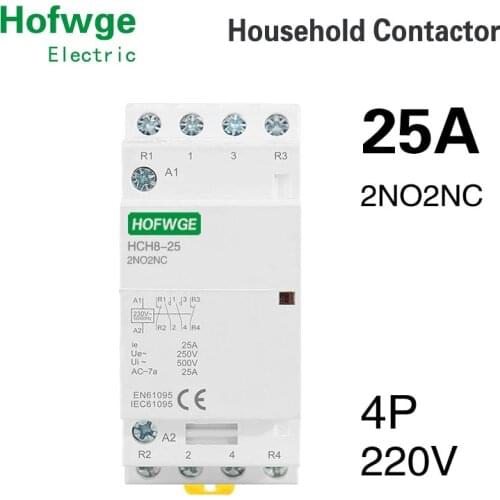 HCH8-25 Automatic Household Contactor 4P 25A 2NO2NC 220V Modular Contactor Din Rail Type
