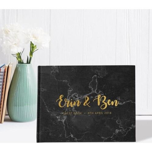 Custom names date wedding Marble Landscape Guest Books, Black Wedding Guestbook, Modern Guest Book journals sign in guest book