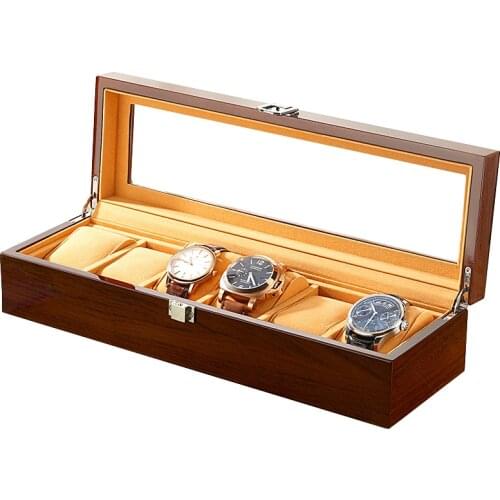 6 Lint Grids Watch Box Case Organizer Storage Wood Watches Display Window Boxes Glasses Carbon Fiber Jewelry And Packaging Gift