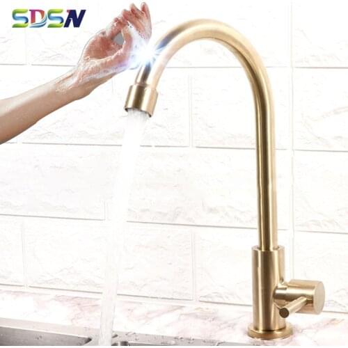 Brushed Gold Kitchen Faucet SDSN Smart Touch Cold Kitchen Mixer Tap 304 Stainless Steel Kitchen Faucet Sensor Kitchen Mixer Taps