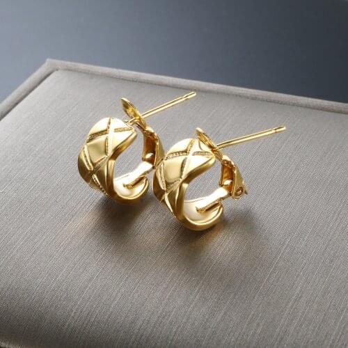 Fashion Stainless Steel Engraved Diamond Shape Women Stud Earrings Gold Color Ear for Women Party Jewelry Gifts