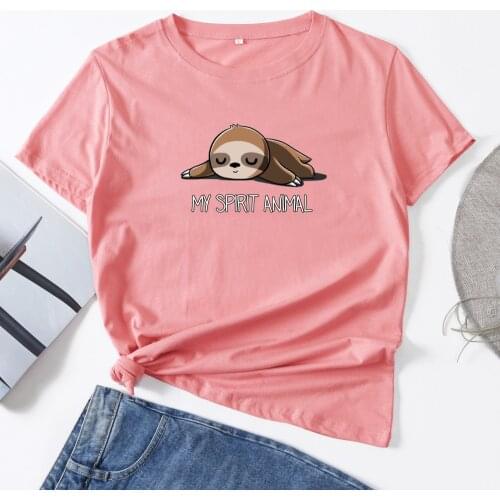 My Spirit Animal Funny Sloth Woman T-Shirt Short Sleeve T-Shirts Summer Tops for Women Cotton Graphic Tee Female Shirt Clothes
