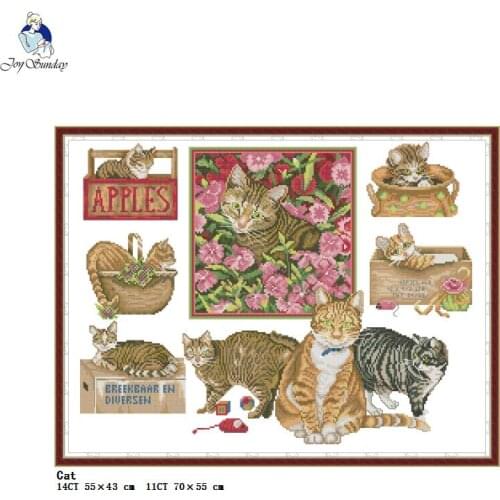 Cats Animal Pattern Cross Stitch Kit Aida 14CT 11CT Canvas Embroidery Kit DIY Needlework Sewing Set Home Decoration Painting