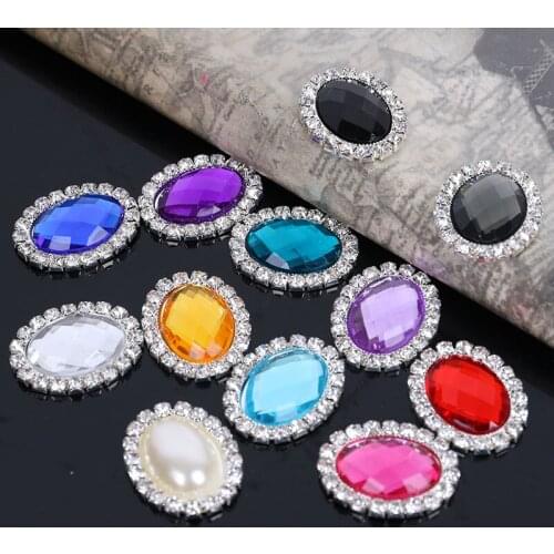 2016New 100Pcs Oval Flatback 20*24mm Rhinestone Button For Wedding Decoration and DIY Hair Accessories BD03