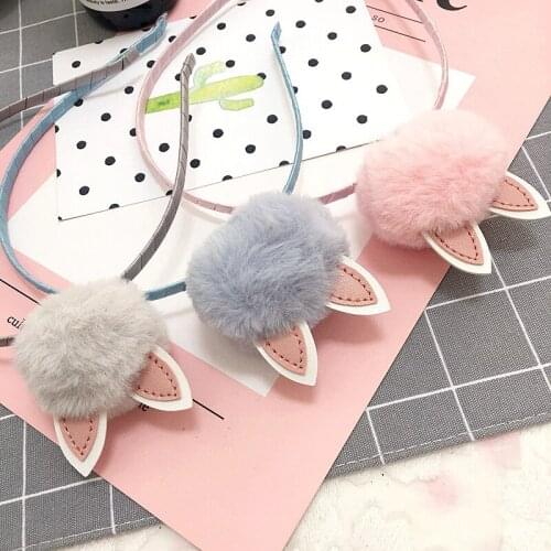 Novelty Cat Ears Hairbands Wool Pu Girls Headwear Cute Kids Animal Shape Hair Accessory 12pcs Young Girls Headwear Hot sale