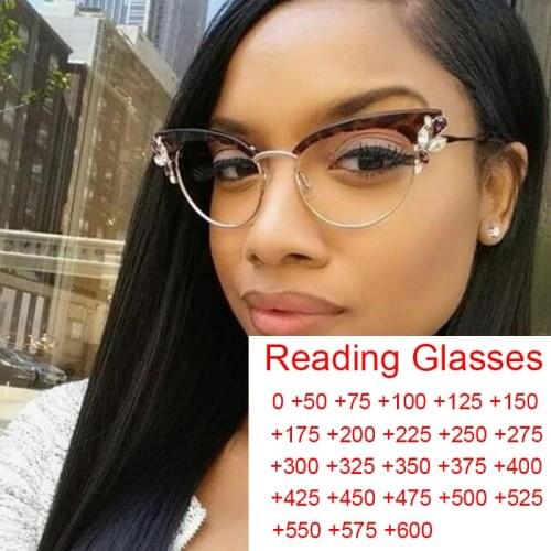 New Sexy Cat Eye Metal Glasses Frame Women Optical Eyewear Brand Designer Vintage Reading Glasses Clear Eyeglasses 0 to +6.0