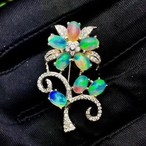 Opal brooch Free shipping Natural real Opal 925 sterling silver brooch 4*6mm 8pcs gemstone
