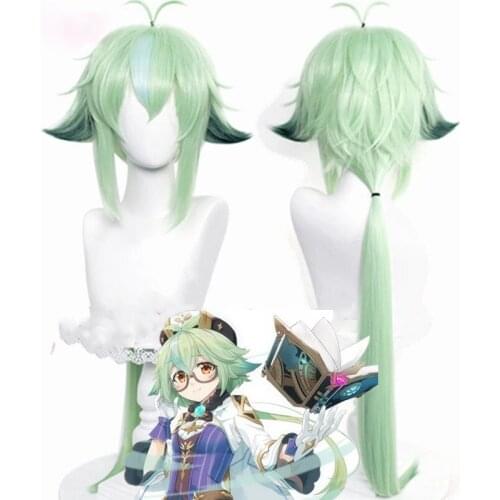 Genshin Impact Sucrose Cosplay Wig 85cm Long Apple Green Anime Cosplay Wigs Heat Resistant Synthetic Hair Wigs + Wig Cap