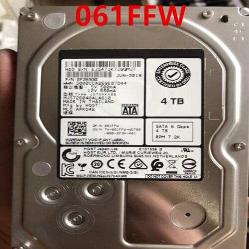 Almost New HDD For Dell 4TB 3.5" SATA 6 Gb/s 128MB 7.2K For Internal HDD For Enterprise Class HDD For 061FFW HUS726040ALA610