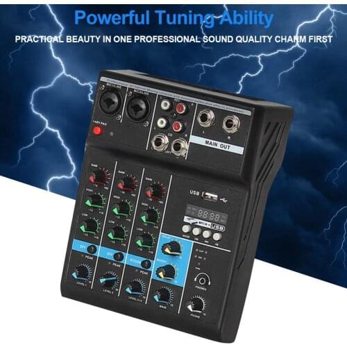 Professional 4 Channel Audio Karaoke Mixer Studio DJ Mixing Console For Computer Audio Interface 48V Phantom Power
