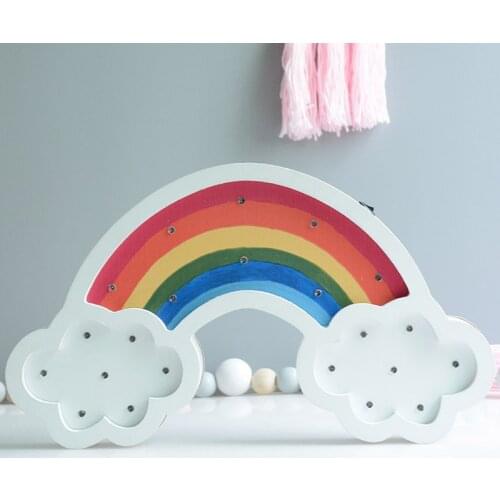 Mycyk Rainbow Led Night Light Wooden Wall Decoration Indoor for Baby Children Kids Gift Table Lamp Bedside Bedroom Living Room