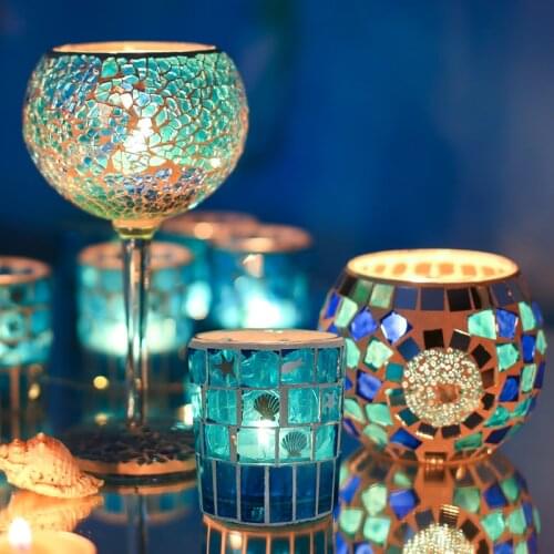 Mosaic Glass Candle Holders Europe Romantic Dinner Lamp Candlestick Lantern Wedding Bougeoir Dining Table Centerpieces AD50CH