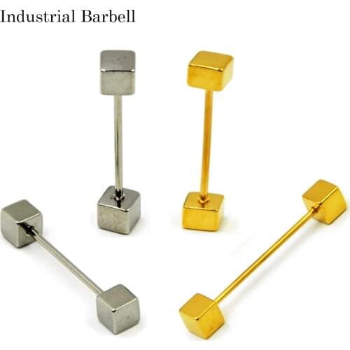 1Pc Plated Stainless Steel Square Ball Ear Industrial Barbell Piercing Earring Earlet Helix Tragus Bar Body Jewelry