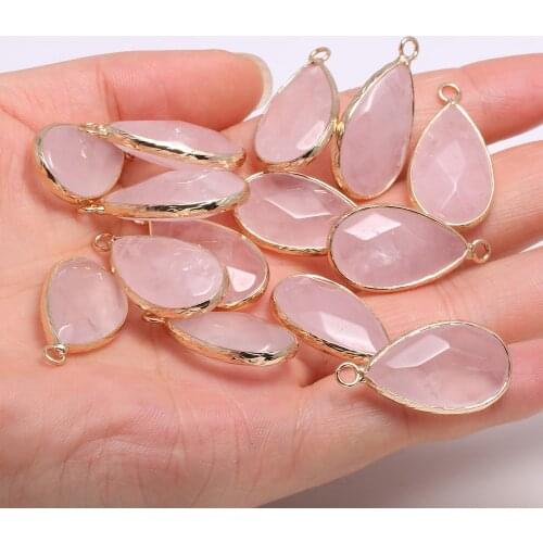 2 Piece Drop-shaped Faceted Rose Quartzs Pendants 16x30mm for Jewelry Making DIY Accessories Bracelet Nacklace Earring
