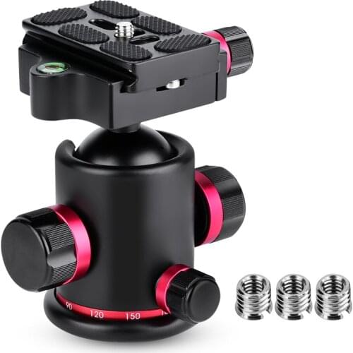 360 Degree Tripod Ball Head Quick Release Plate Aluminum Alloy Rotating Panoramic Ball Head With 3pcs 1/4" To 3/8" Screw Adapter