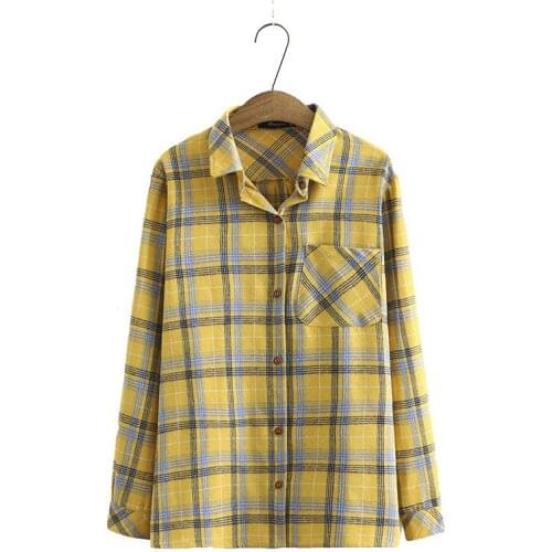 Plus Size XL-4XL Women Long Sleeve Cotton Blouse Large Size Fashion Plaid Tops OL Vintage Blusas