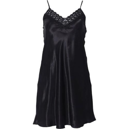 Women Ice Silk Cool Nightgown Pyjamas Sexy V Neck Sleepwear Nightwear D08E