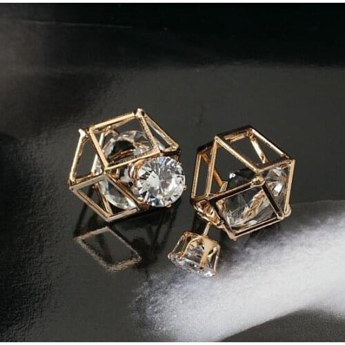 Ex848 European fashion Vintage simple Crystal alloy geometric double-sided studs earrings 2021 trend Womens Jewelry Accessories