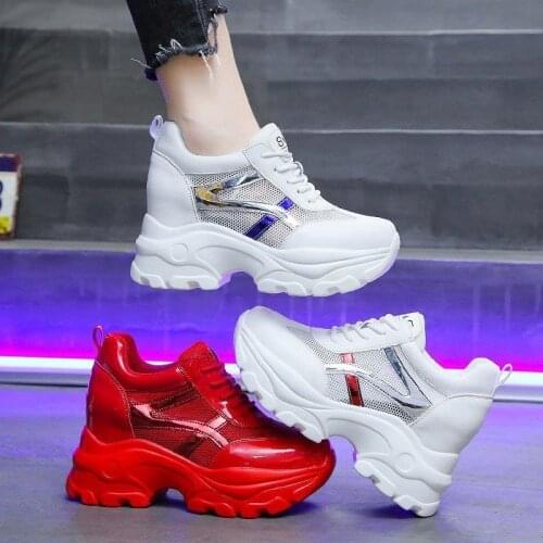 Inside the increase shoes womens summer breathable mesh sneakers show thin hundred match 2021 new thick-soled dad shoes 8cm