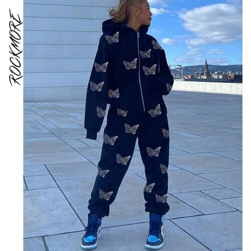 Rockmore Diamond Patche Sweatpants Y2K Oversized Hip Hop Trousers Female Elastic High Waist Pants Baggy Jogger Bottom Streetwear