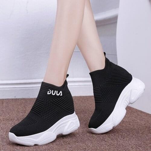 Fujin Breathable Knitted Chunky Sneakers Women 2021 New Spring Solid Wedge Sock Shoes Woman Thick Bottom High Top Shoes Female