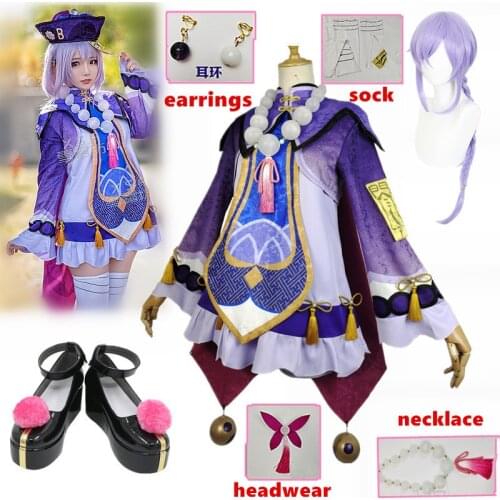 Genshin Impact Qiqi Cosplay Costume Wigs Shoes Anime Suit Uniform Halloween Women High Quality Outfit Costumes Full Set