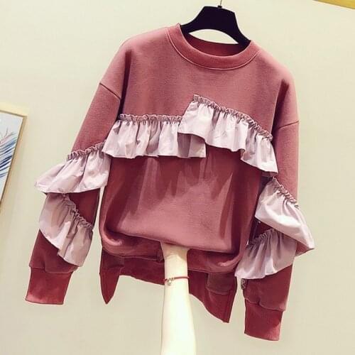 Nancylim Girls Lotus Lace Stereo Ruffles Sweatshirt Womens New Loose-Fit Temperament Long-Sleeve Hoody Hoodie Femme