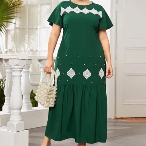 Womens Green Long Plus Size XL-4XL Dress XXL XXXL 3XL XXXXL Loose Blouses Blusas Slim Casual Summer Dresses For Fat 120KG Woman