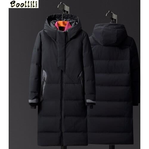 Boolili Winter Mens Extra X-Long Thick Down Jackets Men Hooded White Duck Down Coats Casual Down Parkas Male Winter Overcoats