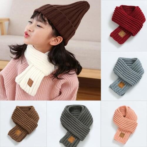 1Pcs Children Knitted Scarf Wool Warm Thicken Scarf Autumn Winter Pure Color Ring Neck Scarves for Boys Girls