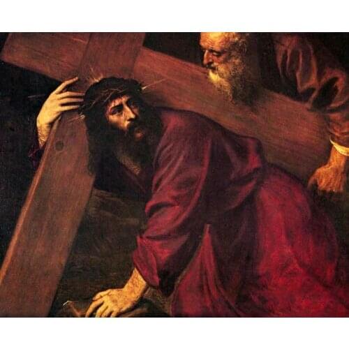 100%Handmade Oil Painting Hand Dream-art Oil painting Tiziano Vecellio Christ Carrying the Cross no framed art
