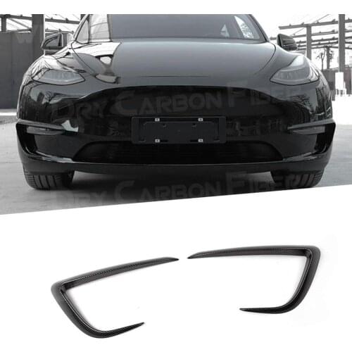 2Pcs / Set Carbon Fiber / ABS Front Fog Lamp Wind Knife for Tesla Model Y Frame Light Trim Eyebrow Protection Cover Strip