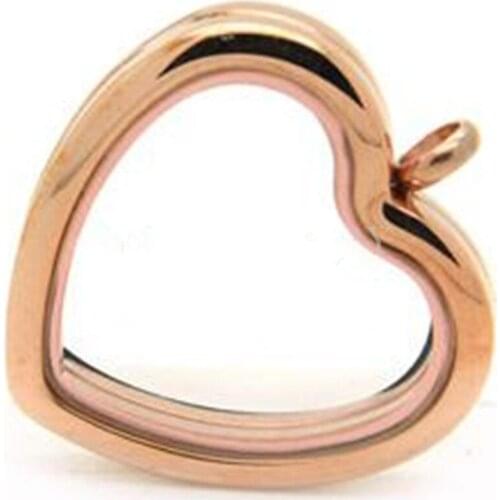 2pcs/lot rose gold love 316L stainless steel magnetic floating heart locket pendant,Wholesale charm glass lockets necklace