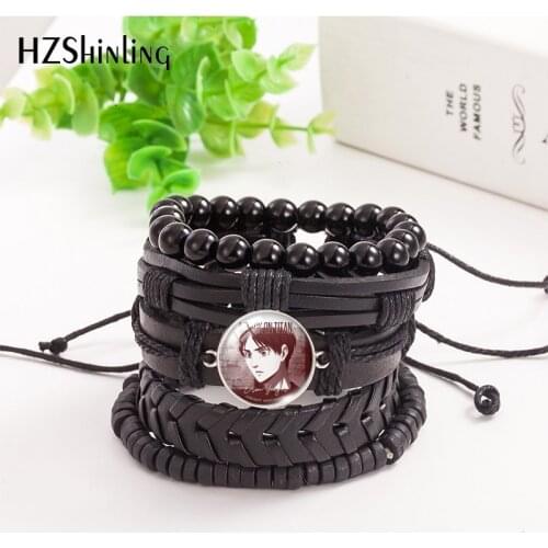 2021 New 5pcs/set Attack on Titan Leather Bracelet Anime Bracelets Glass Cabochon Jewelry Men Women