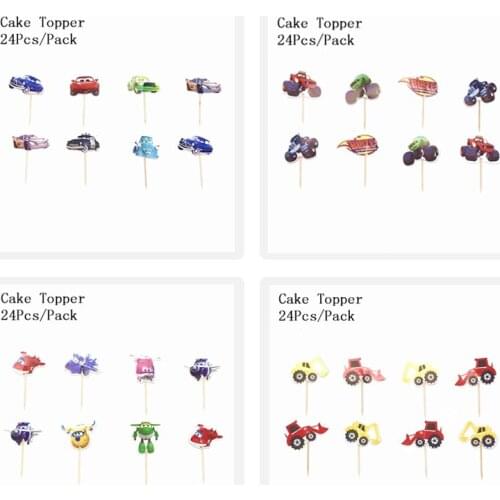 24Pcs/pack Decorate Birthday Party Cake Topper With Sticks Kids Favors Blaze Monster Machines Theme Baby Shower Cupcake Topper