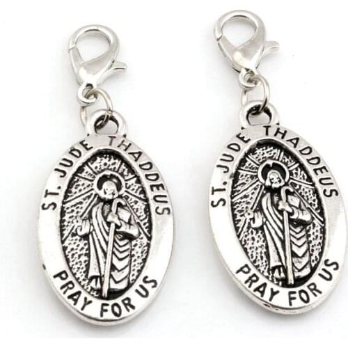 Hot Sales ! 50pcs Zinc Alloy ST. JUDE THADDEUS Jesus Oval Medal Charms Lobster clasp Pendants 16x42MM DIY Jewelry